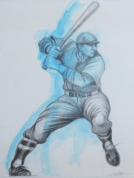 Vintage Baseball: Pencil and Watercolor 